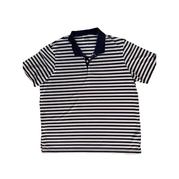 Adidas Polo Shirt Mens XXL Performance Navy White Striped 2XL Logo Golf Sports - Picture 1 of 15